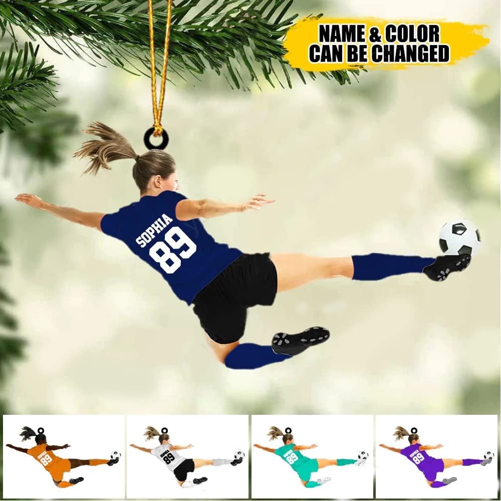 Custom Personalized Girl Soccer Acrylic Ornament, Gift for Soccer Players, Husband, Him, Christmas Tree Decor C05