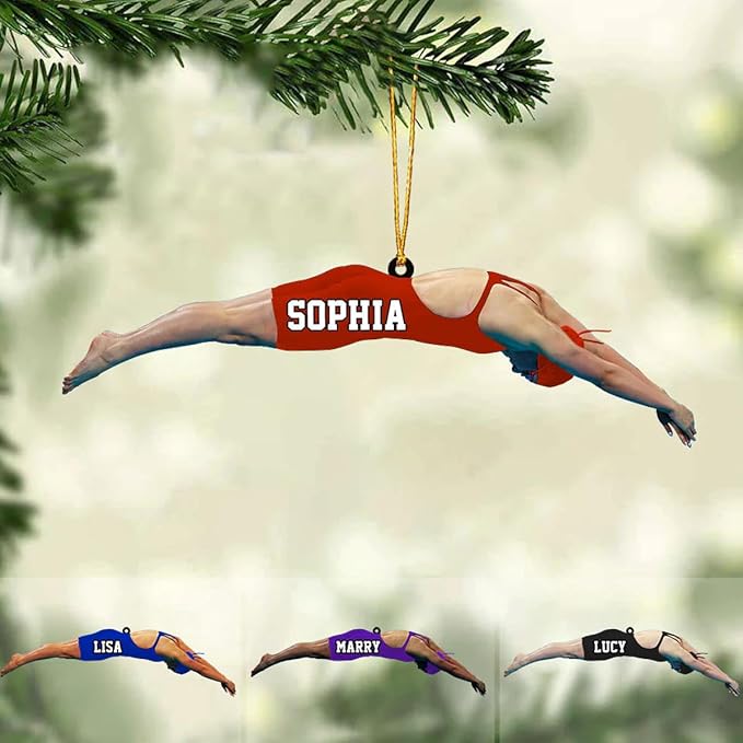 Personalized Swimming Christmas Ornament - Swimmer Christmas Gift for Boys, Girls & Pool Lovers LL30