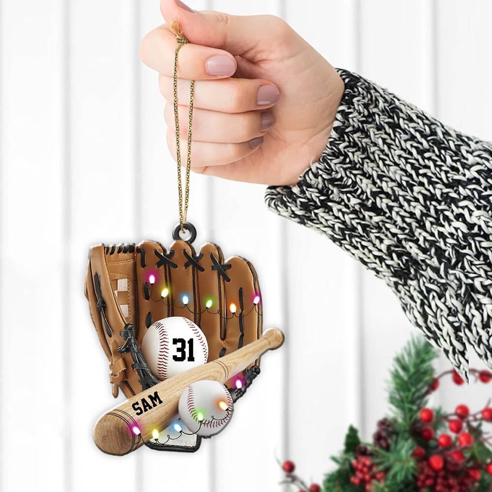 Personalized Baseball Christmas Ornament – Custom Name Acrylic Ornament, Sports Holiday Decoration, Baseball Player Gift TH8