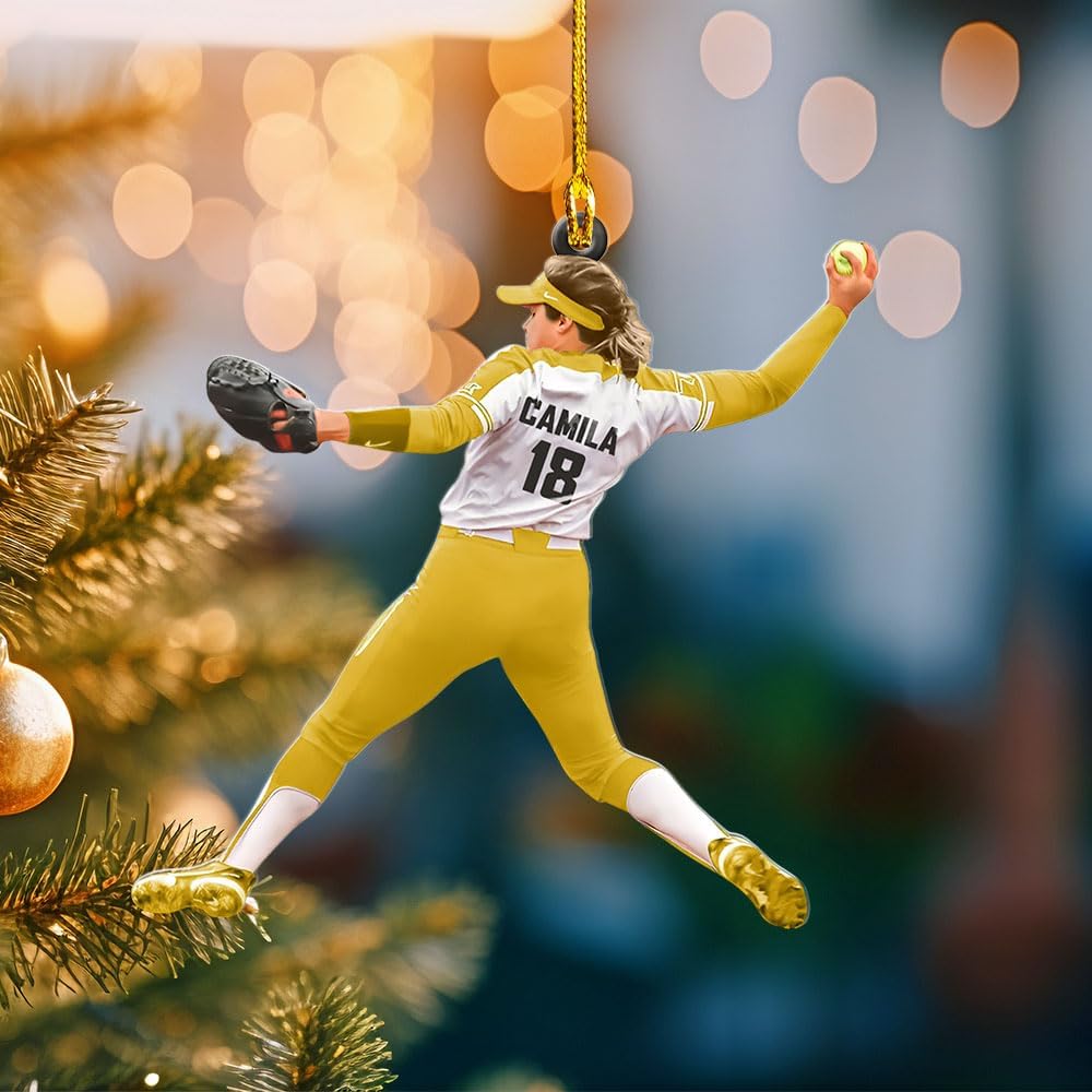 Personalized Softball Ornament – Custom Sports Christmas Tree C17