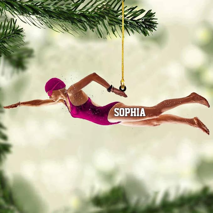Personalized Swimming Christmas Ornament - Swimmer Christmas Gift for Boys, Girls & Pool Lovers LL33