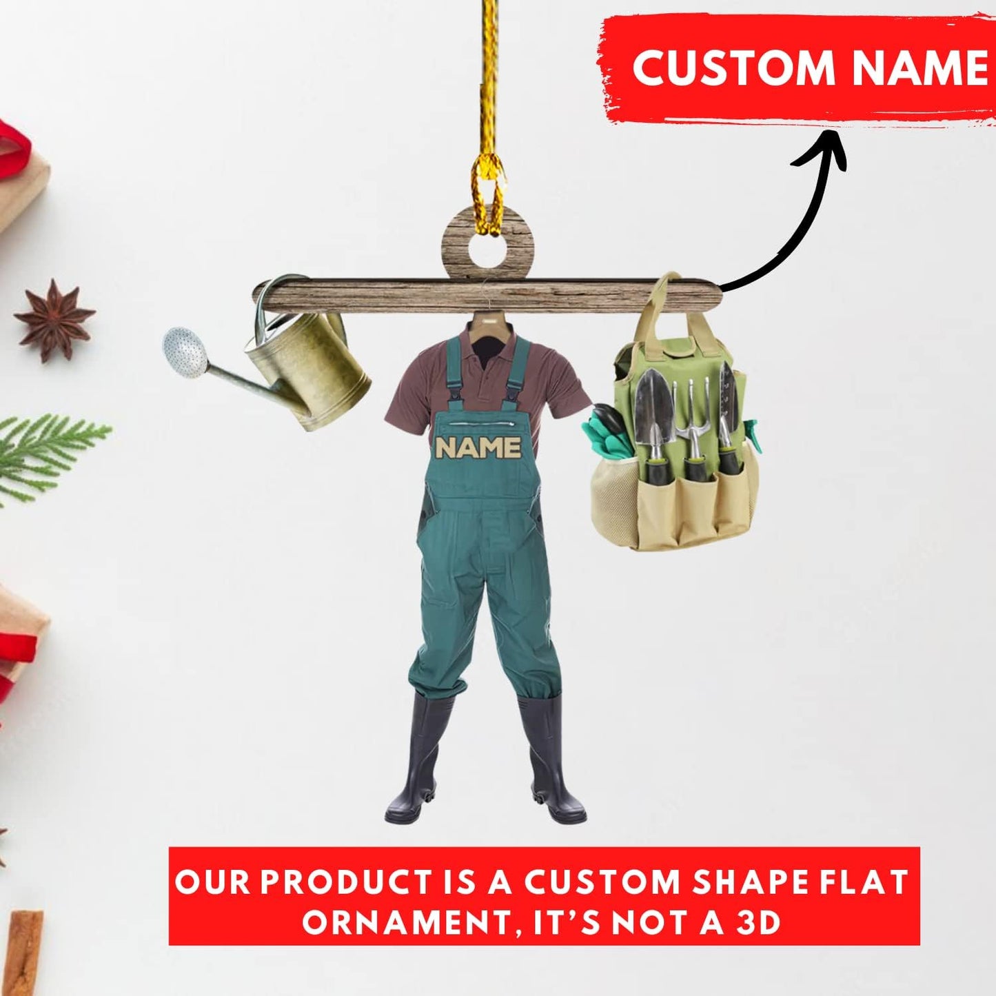 Custom Name Garden Equipment Ornament | Gardener Christmas Tree Decor Gift for Plant & Nature Lovers TG91