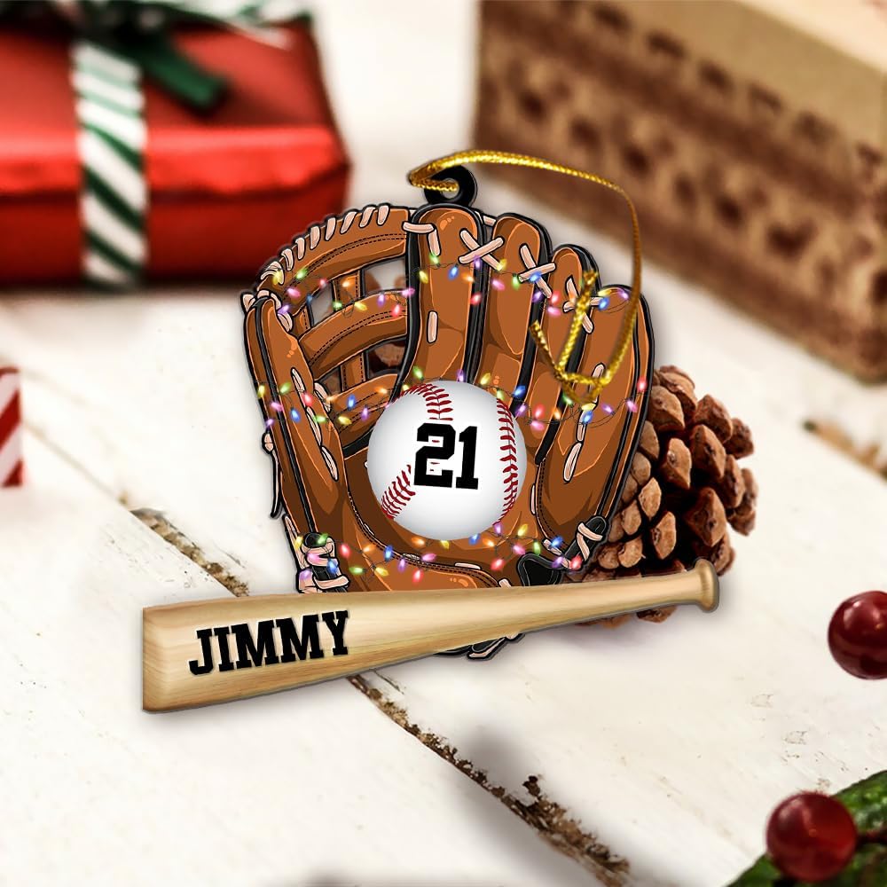 Personalized Baseball Christmas Ornament – Custom Name Acrylic Ornament, Sports Holiday Decoration, Baseball Player Gift TH4