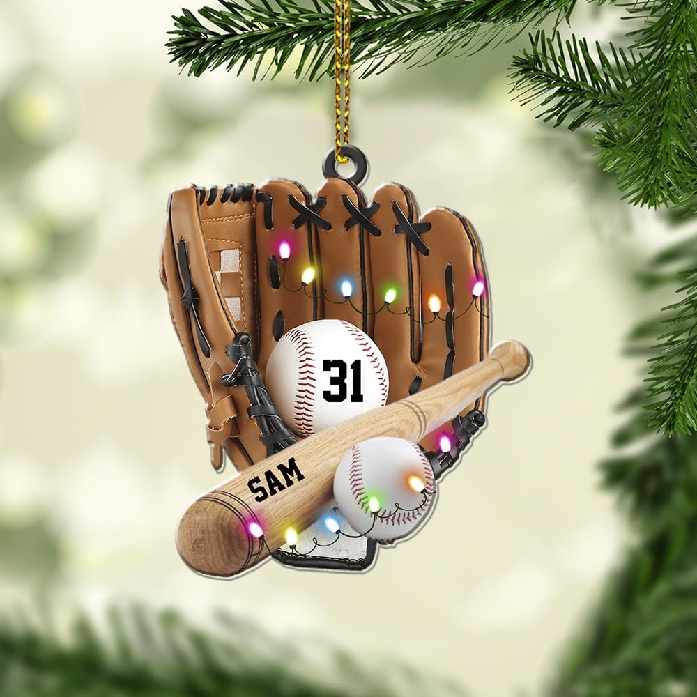 Personalized Baseball Christmas Ornament – Custom Name Acrylic Ornament, Sports Holiday Decoration, Baseball Player Gift TH8