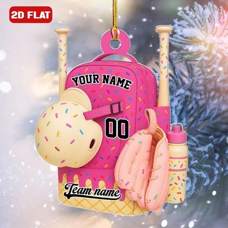 Personalized Baseball Christmas Ornament – Custom Name Acrylic Ornament, Sports Holiday Decoration, Baseball Player Gift TH24