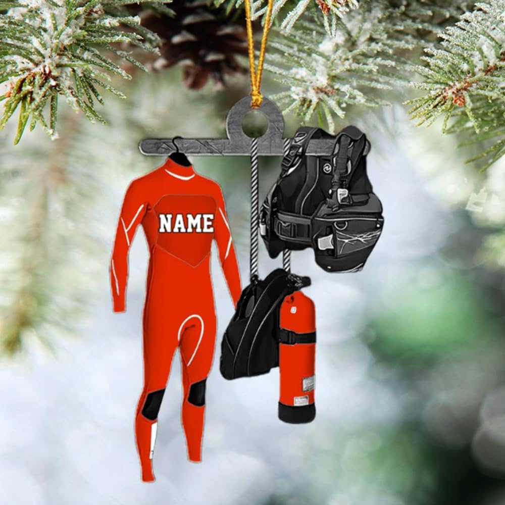 Personalized Diver Ornament – Custom Name Acrylic 2D Flat Scuba Diving Christmas Decoration, Sport Gift TSD8
