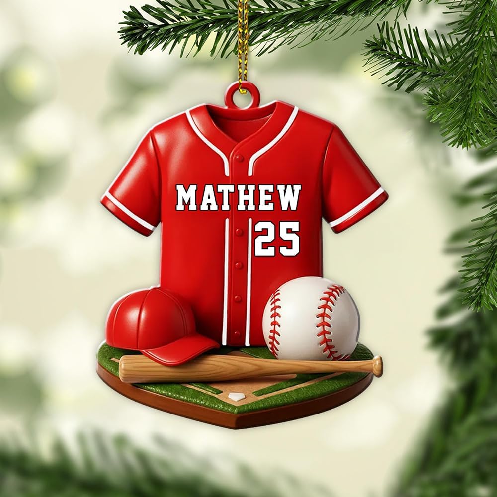 Personalized Baseball Christmas Ornament – Custom Name Acrylic Ornament, Sports Holiday Decoration, Baseball Player Gift TH14