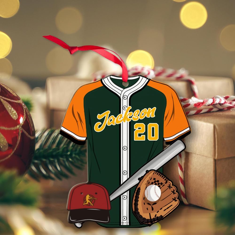 Personalized Baseball Christmas Ornament – Custom Name Acrylic Ornament, Sports Holiday Decoration, Baseball Player Gift TH16
