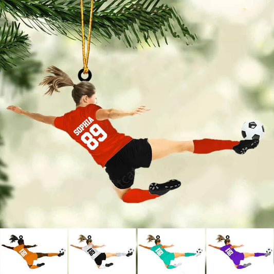 Custom Personalized Girl Soccer Acrylic Ornament, Gift for Soccer Players, Husband, Him, Christmas Tree Decor C05