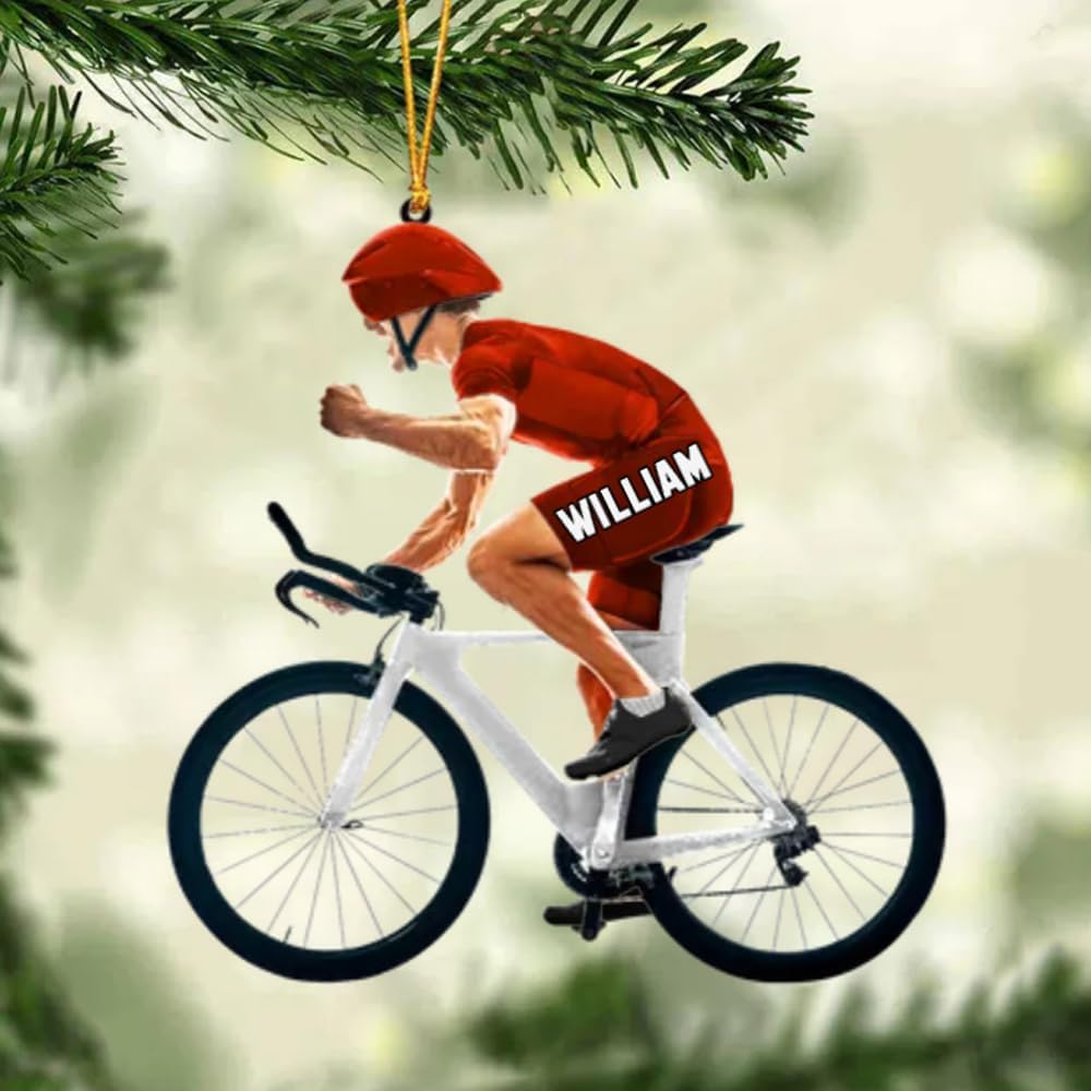 Personalized Bicycle Christmas Ornament – Custom Name Acrylic Cycling 2D Flat Ornament Gift for Bicycle Lovers TB7