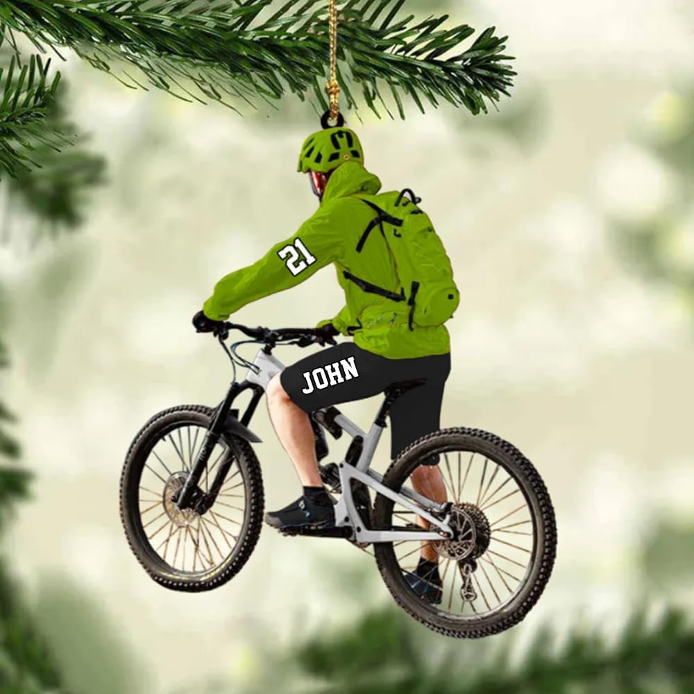 Personalized Bicycle Christmas Ornament – Custom Name Acrylic Cycling 2D Flat Ornament Gift for Bicycle Lovers TB2