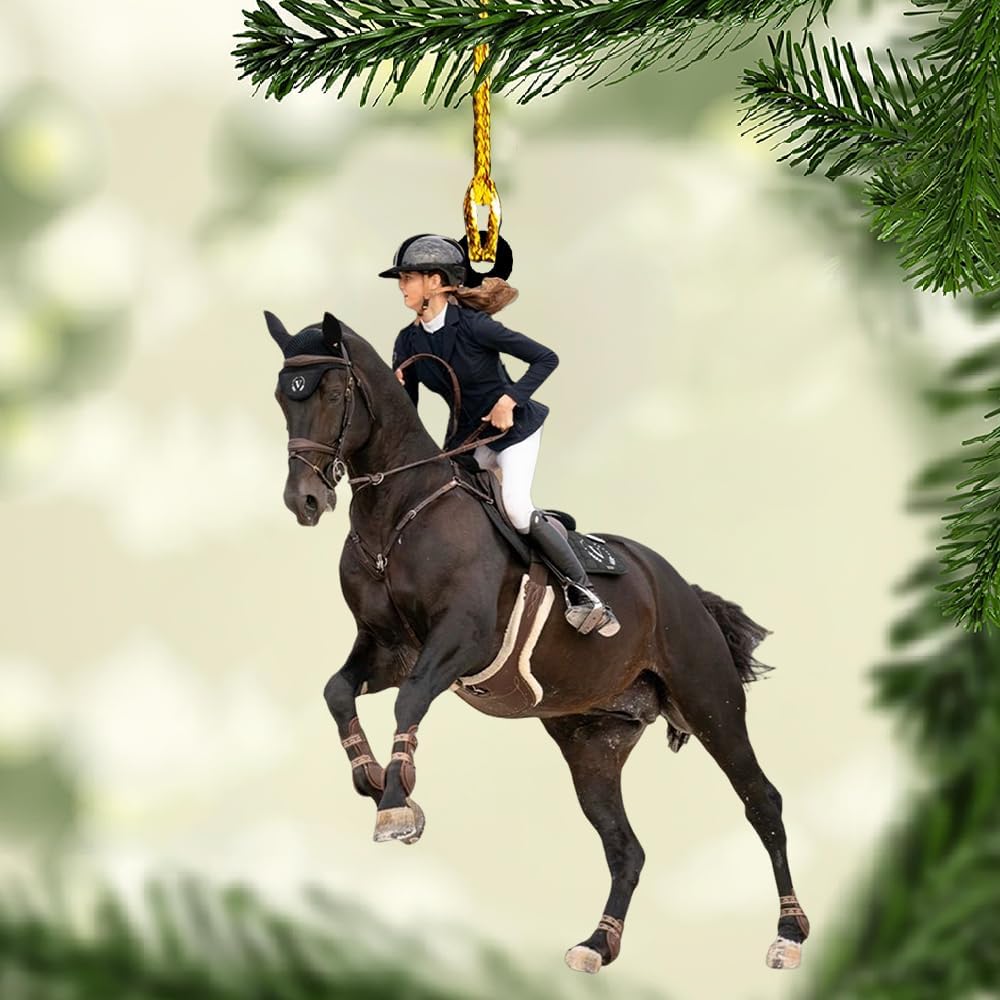 Custom Photo Horse Riding Ornament | Personalized Equestrian Holiday Gift for Riders, Trainers & Horse Owners THH20