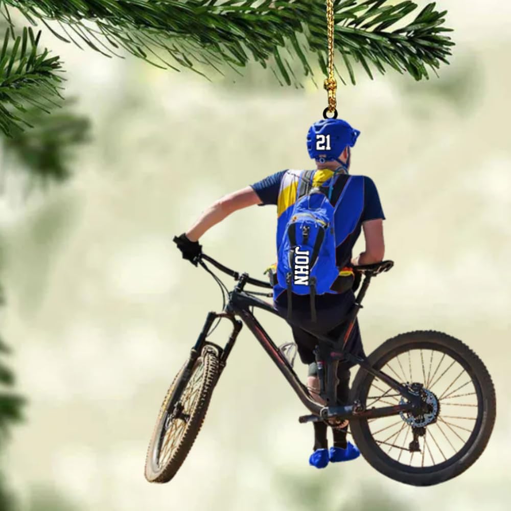 Personalized Bicycle Christmas Ornament – Custom Name Acrylic Cycling 2D Flat Ornament Gift for Bicycle Lovers TB4