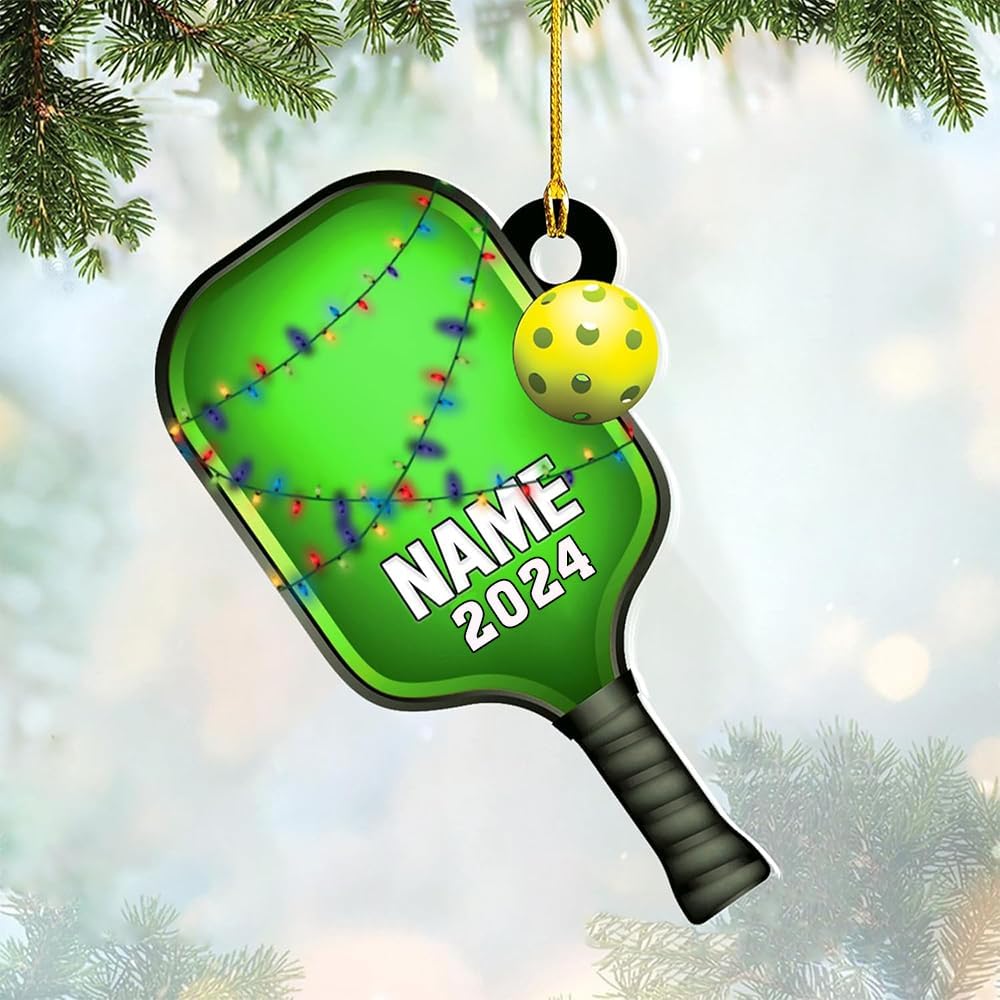 Personalized Pickleball Ornament – Custom Name & Year Paddle and Ball Christmas Ornament