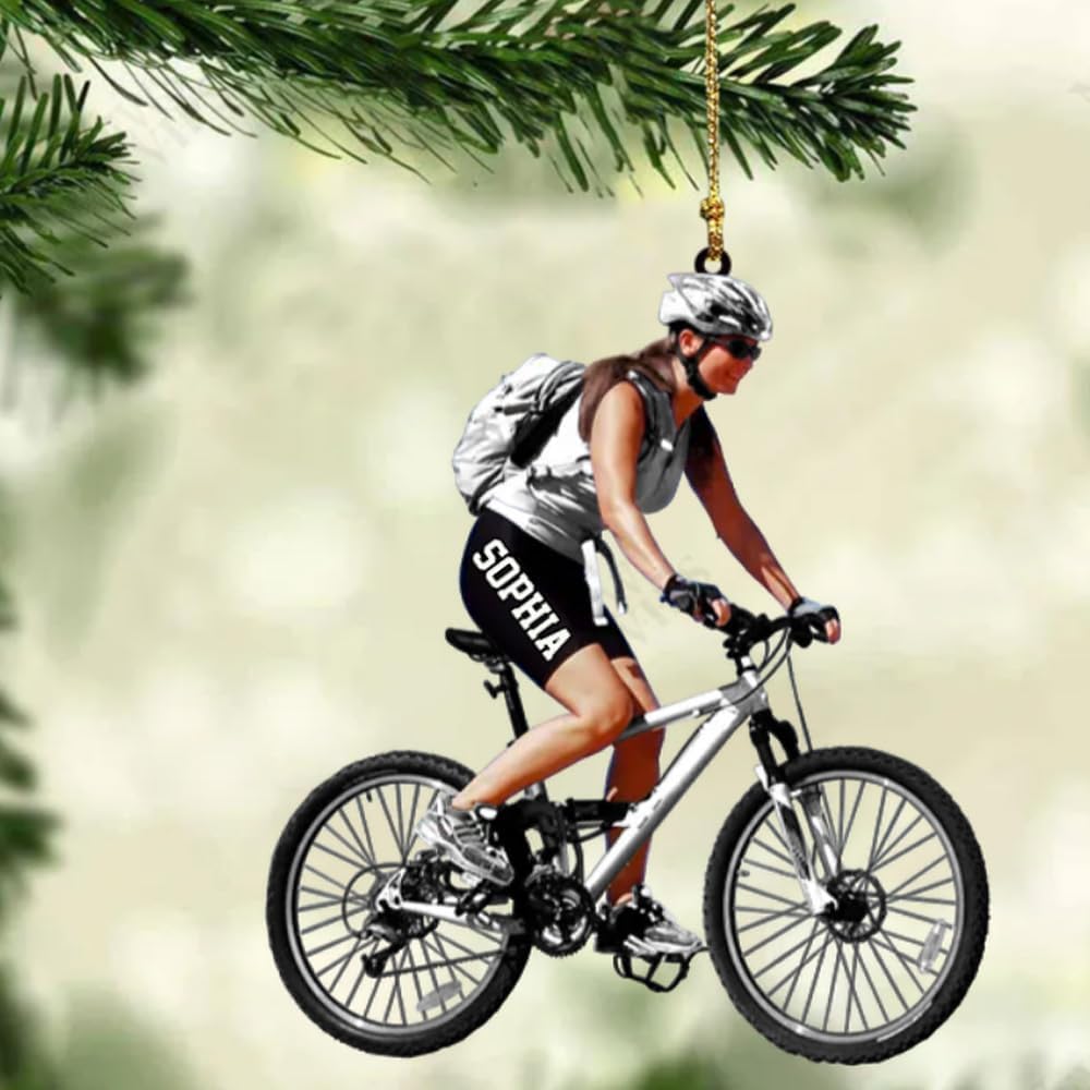Personalized Bicycle Christmas Ornament – Custom Name Acrylic Cycling 2D Flat Ornament Gift for Bicycle Lovers TB1