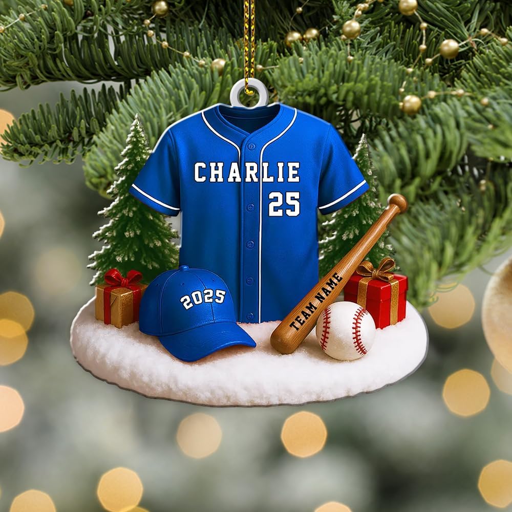 Personalized Baseball Christmas Ornament – Custom Name Acrylic Ornament, Sports Holiday Decoration, Baseball Player Gift TH17