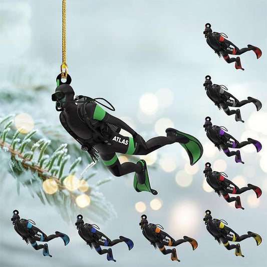 Personalized Diver Ornament – Custom Name Acrylic 2D Flat Scuba Diving Christmas Decoration, Sport Gift TSD10