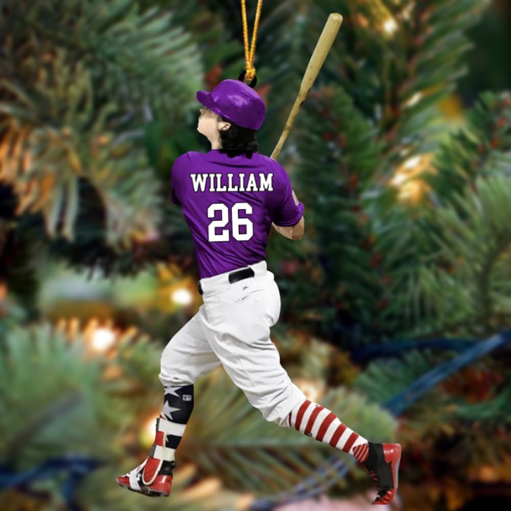 Personalized Baseball Christmas Ornament – Custom Name Acrylic Ornament, Sports Holiday Decoration, Baseball Player Gift TH36