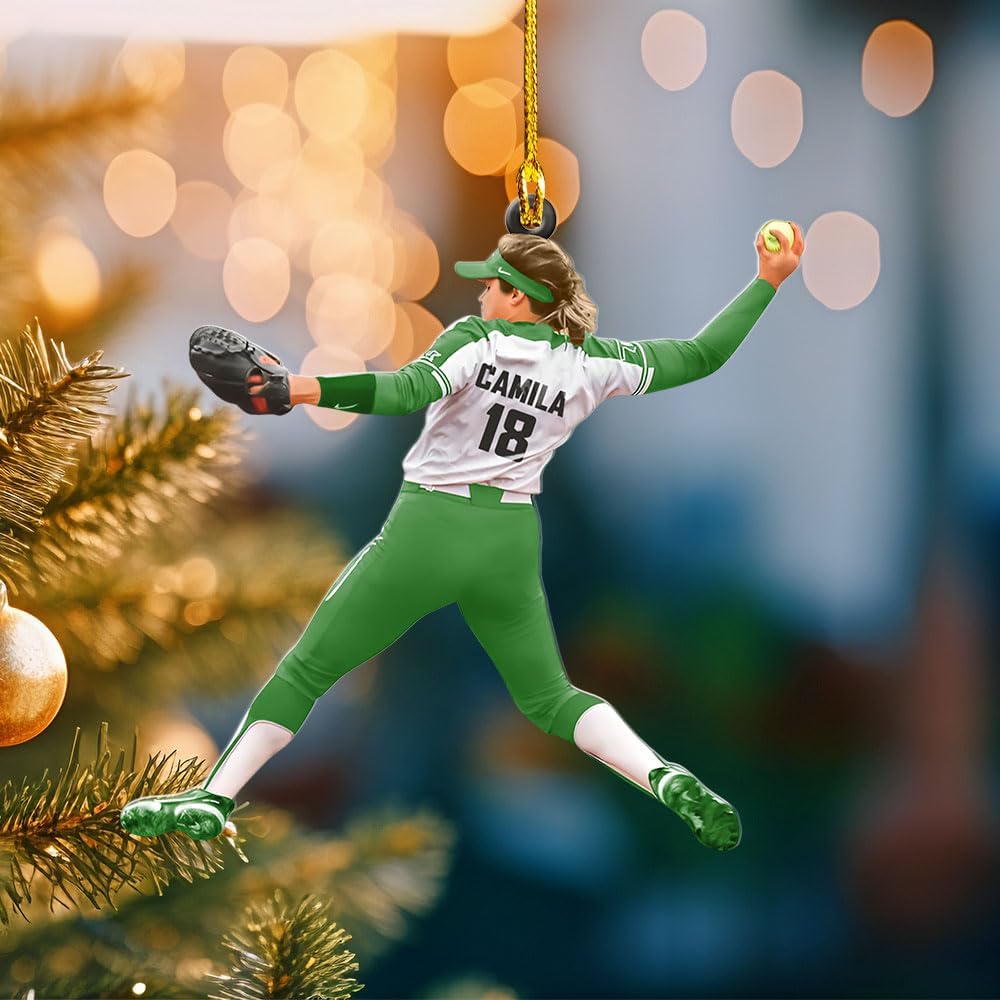Personalized Softball Ornament – Custom Sports Christmas Tree C17