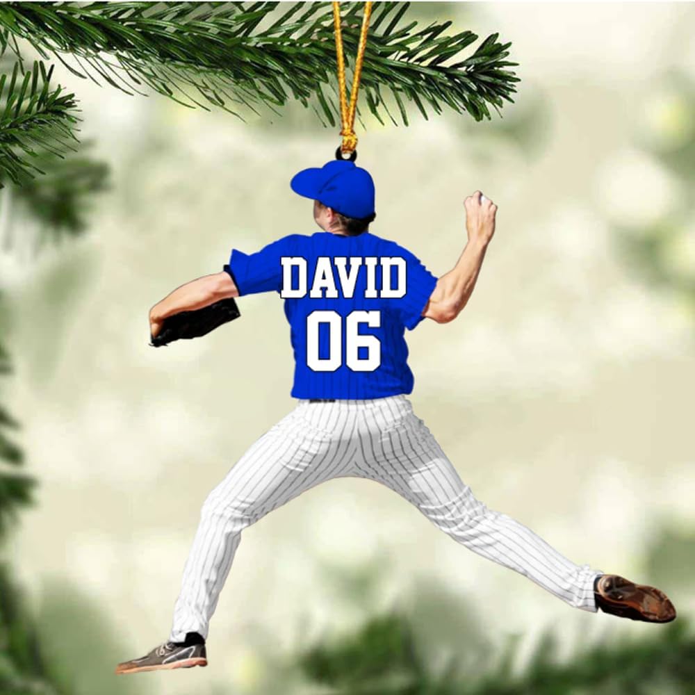 Personalized Baseball Christmas Ornament – Custom Name Acrylic Ornament, Sports Holiday Decoration, Baseball Player Gift TH34