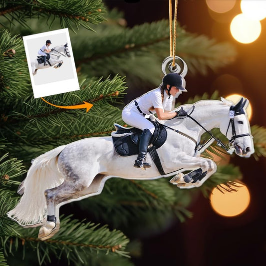 Personalized Horse Show Jumping Girl Acrylic Ornament, Custom Equestrian Girl Christmas Ornament, Horseback Riding Gift, Horse Riding Holiday Keepsake THH1