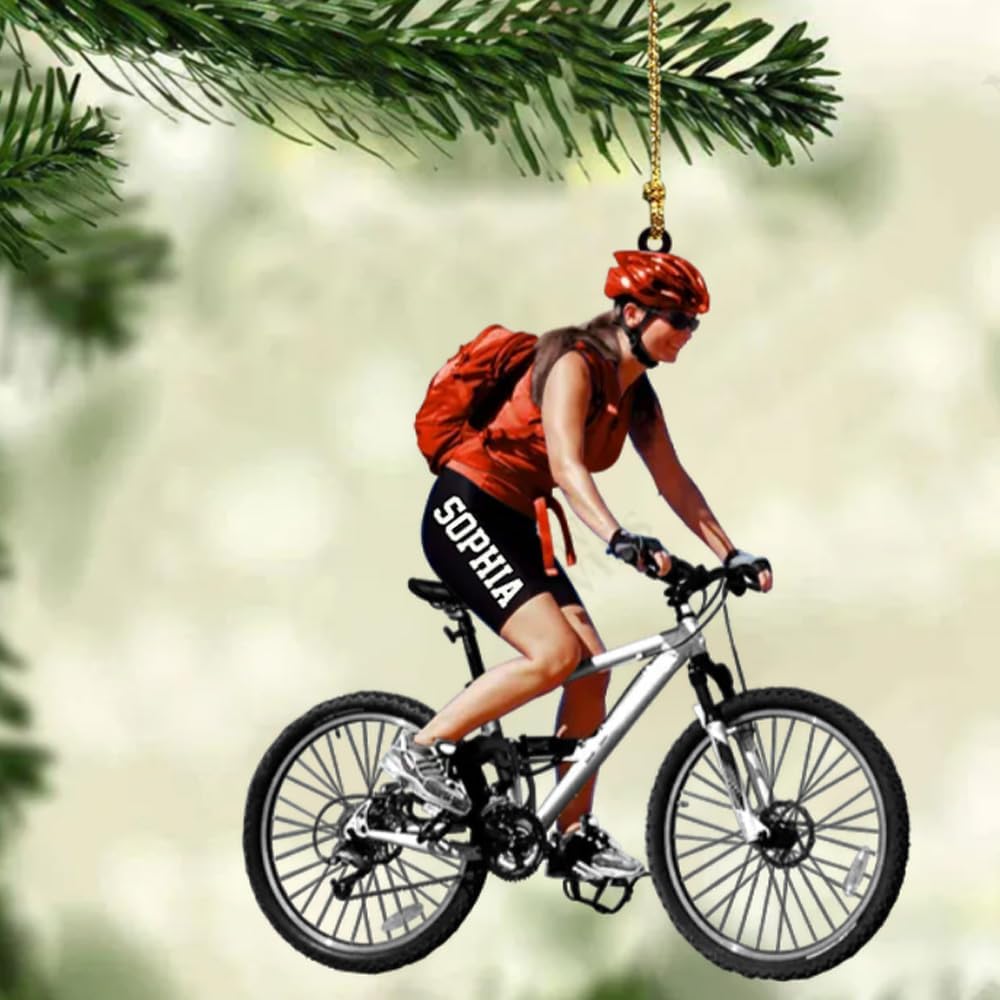 Personalized Bicycle Christmas Ornament – Custom Name Acrylic Cycling 2D Flat Ornament Gift for Bicycle Lovers TB1