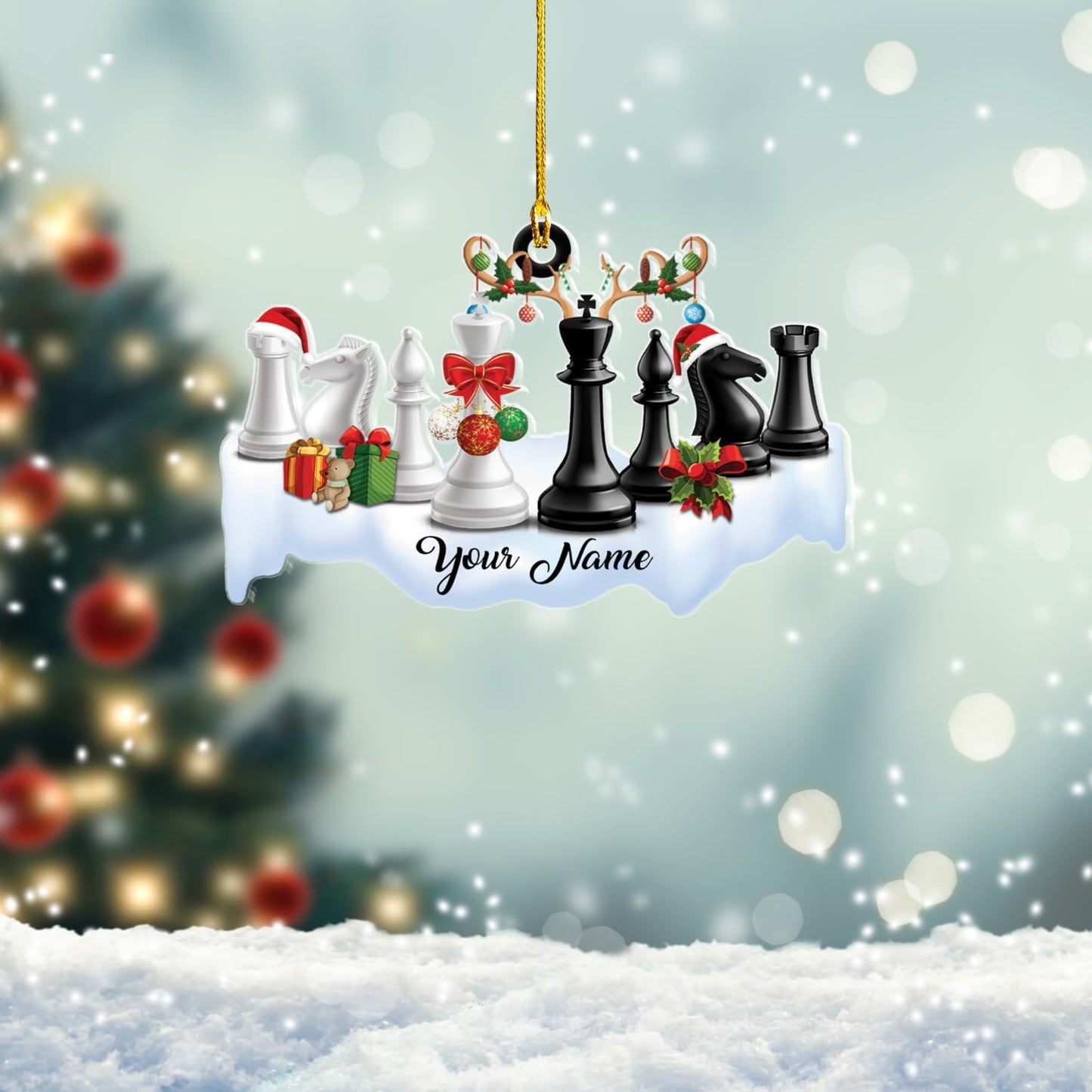 Personalized Name Chess Ornament Gift for Men Women Chess Team Player N01