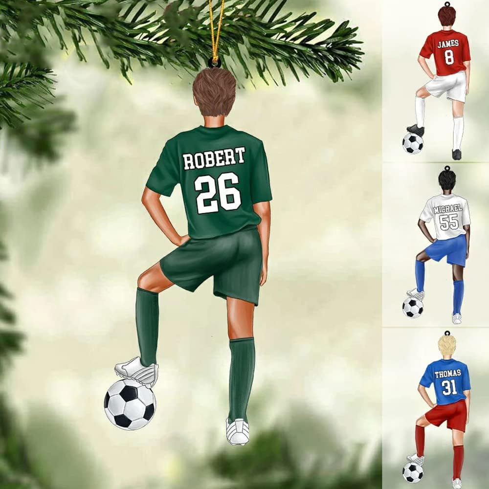 Custom Personalized Girl Soccer Acrylic Ornament, Gift for Soccer Players, Husband, Him, Christmas Tree Decor C06