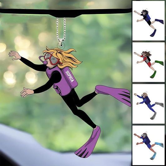 Personalized Diver Christmas Ornament – Custom Name Scuba Diving 2D Flat Acrylic Ornament, Gift for Divers and Ocean Lovers, Sport Holiday Decoration TSD1