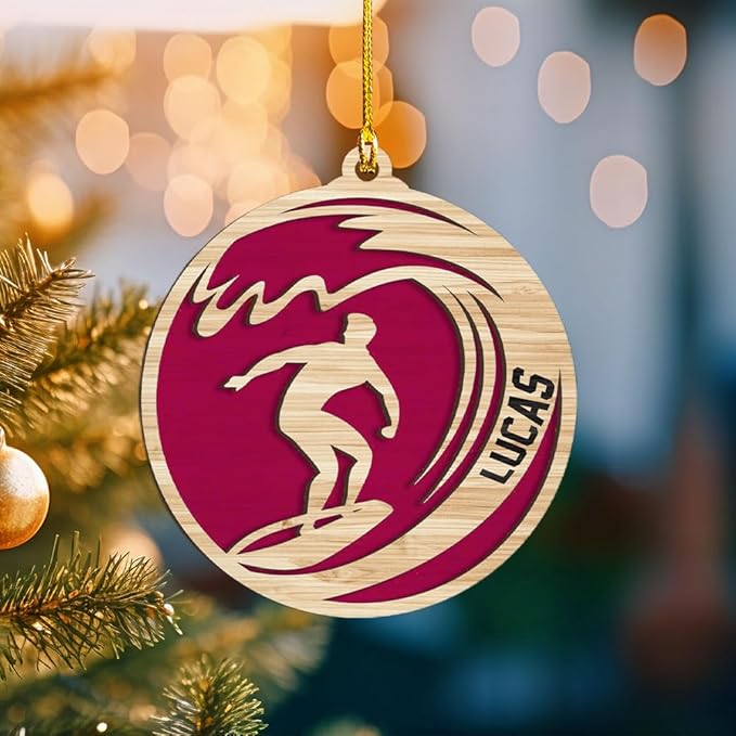 Personalized Surfboard Christmas Ornament - Surfing Tree Decoration Gift for Surfers LL17
