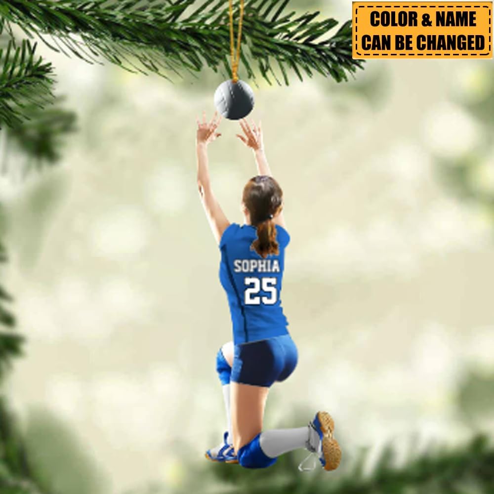 Personalized Volleyball Player Christmas Ornament – Custom Name & Number Volleyball Girl Ornament, Team Sports Holiday Decor, Volleyball Gift for Players TV15