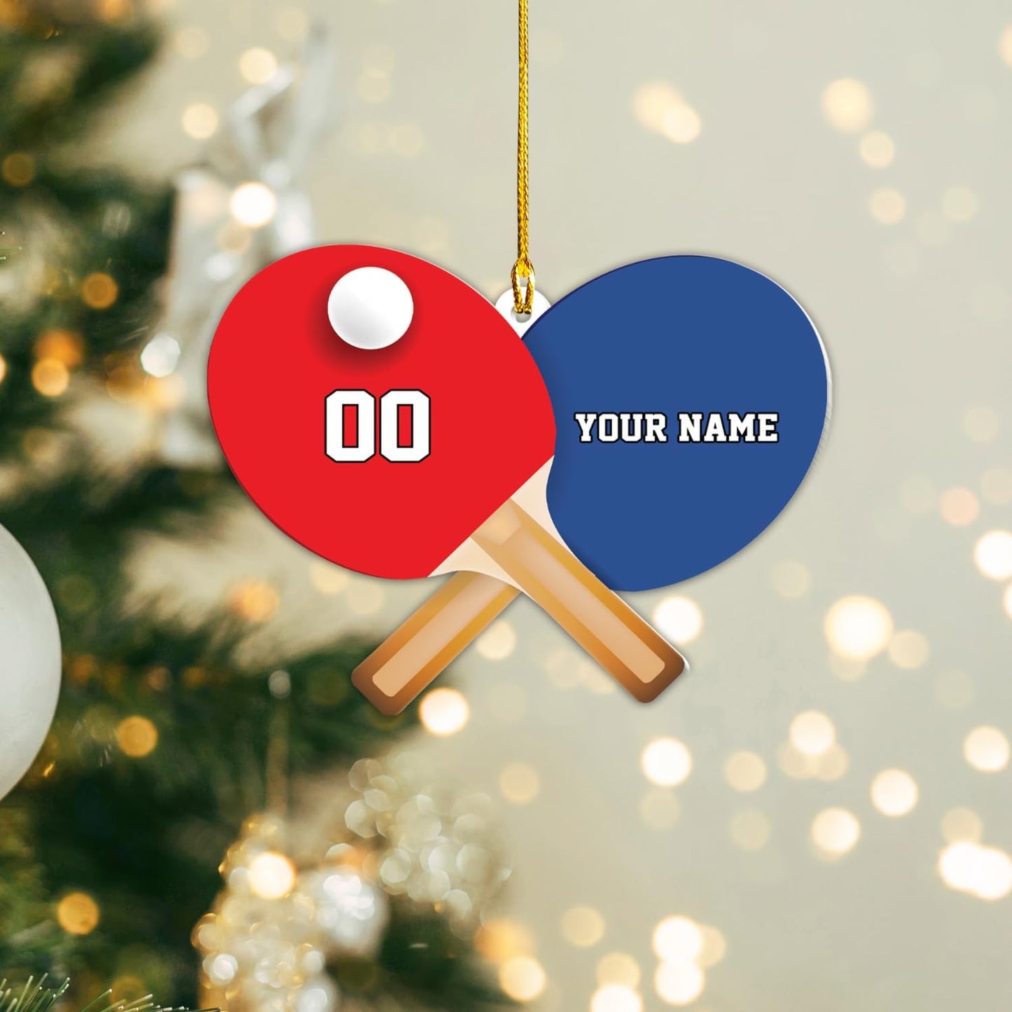 Custom Table Tennis Ornament – Personalized Acrylic 2D Flat Ping Pong Christmas Gift for Athletes TT15