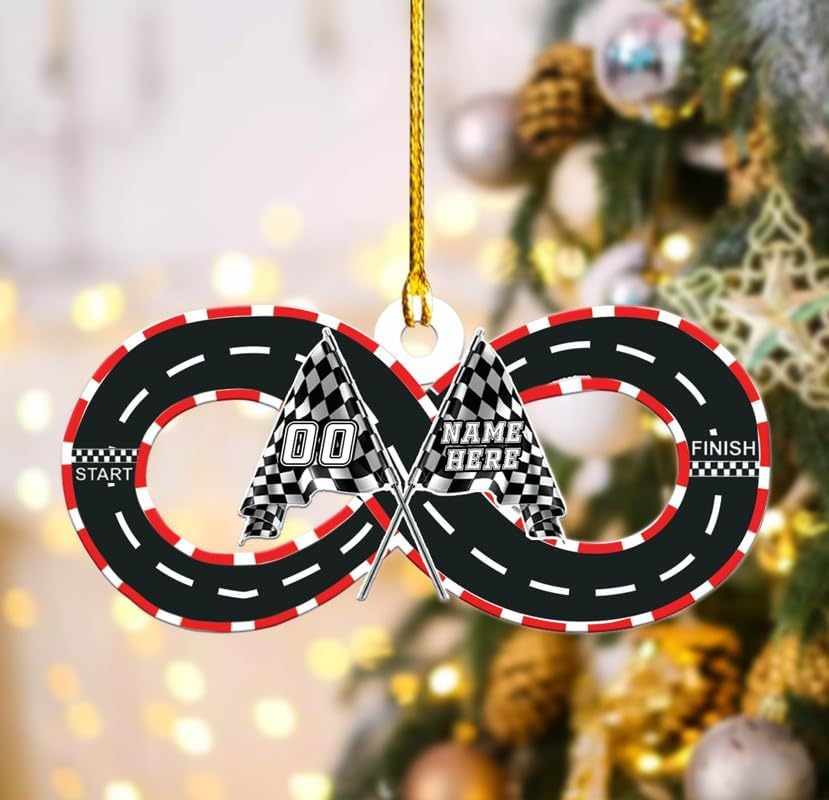 Personalized Racing Car Ornament – Custom Name Acrylic Race Car Christmas Decoration, Car Lover Gift TR14