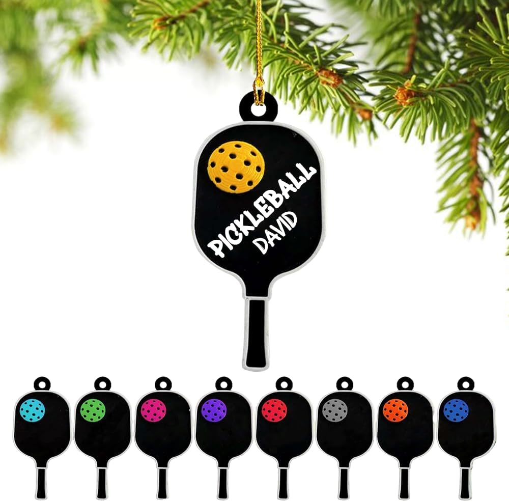 Custom Name Pickleball Ornament – Paddle and Ball Christmas Ornament Style 2