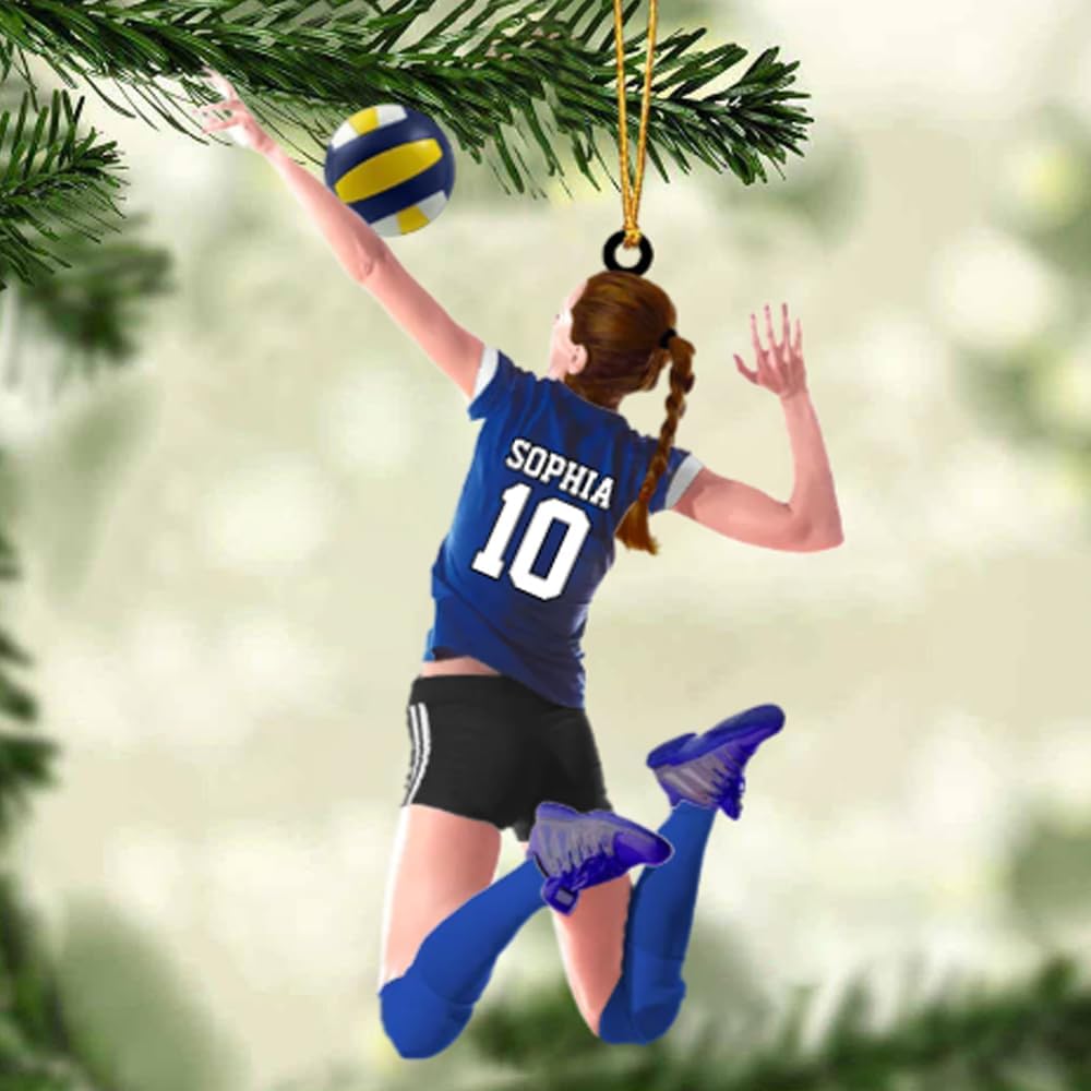 Personalized Volleyball Player Christmas Ornament – Custom Name & Number Volleyball Girl Ornament, Team Sports Holiday Decor, Volleyball Gift for Players TV16