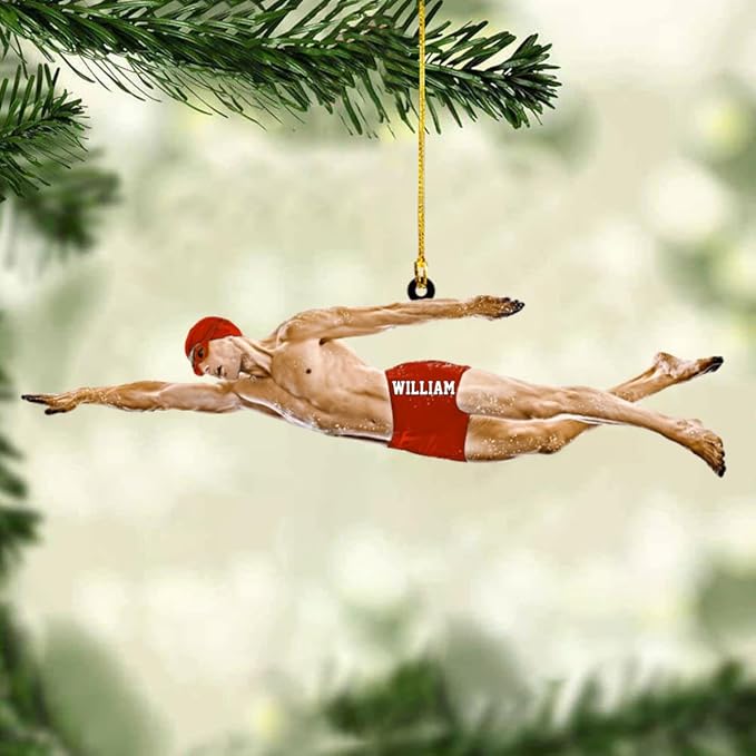 Personalized Swimming Christmas Ornament - Swimmer Christmas Gift for Boys, Girls & Pool Lovers LL34