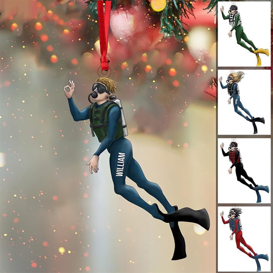 Custom Name Diving Ornament – Personalized Acrylic Scuba Diver Christmas Keepsake, Underwater Gift TSD16