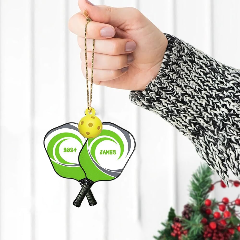 Personalized Pickleball Ornament – Custom Name & Year Paddle and Ball Christmas Ornament 3