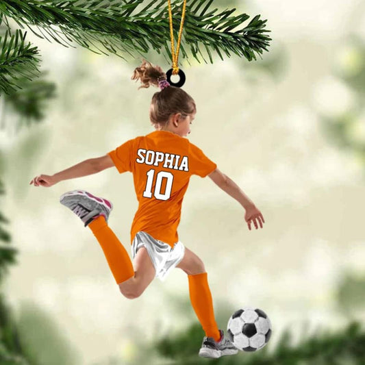 Custom Personalized Girl Soccer Acrylic Ornament, Gift for Soccer Players, Husband, Him, Christmas Tree Decor C02