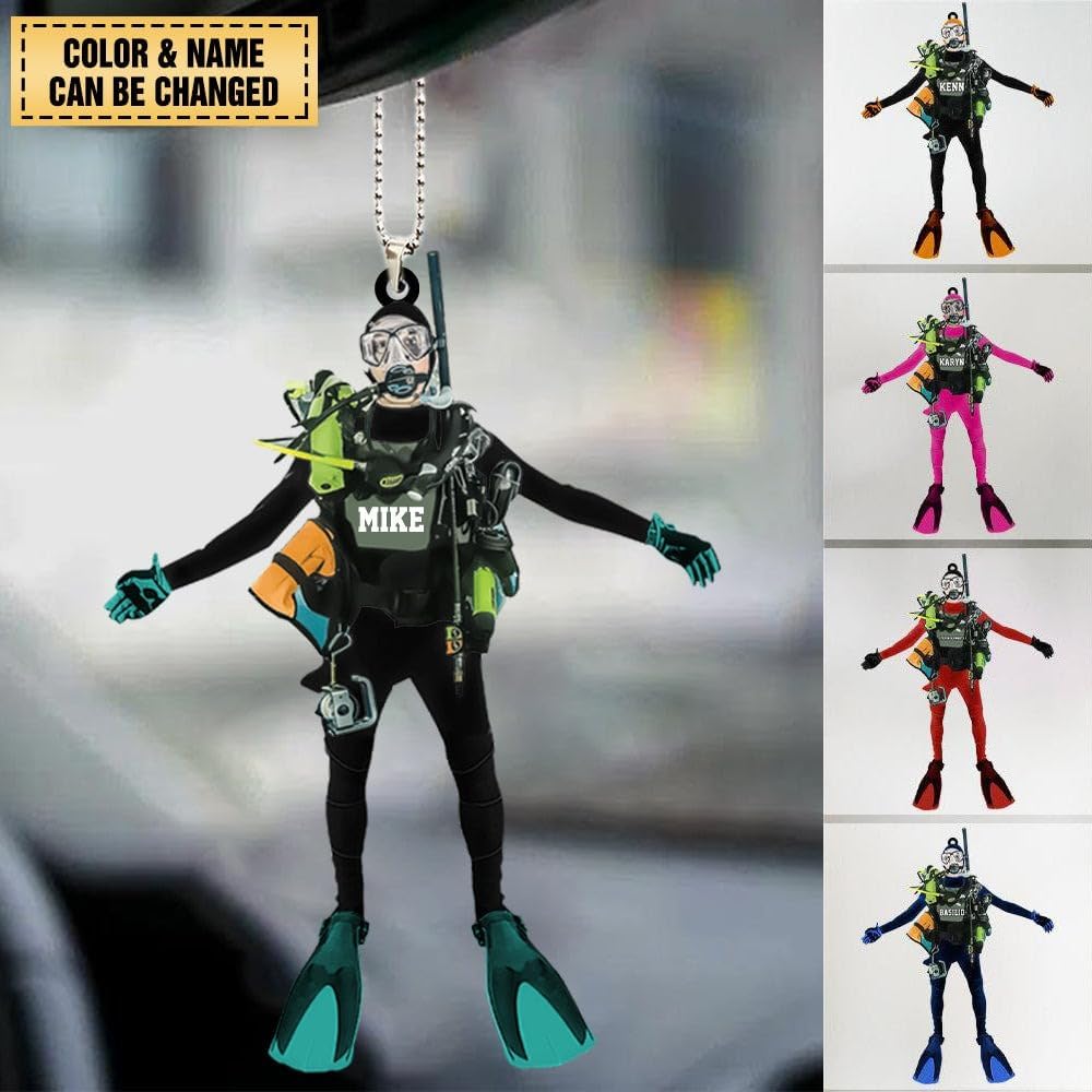 Custom Name Diving Ornament – Personalized Acrylic Scuba Diver Christmas Keepsake, Underwater Gift TSD14