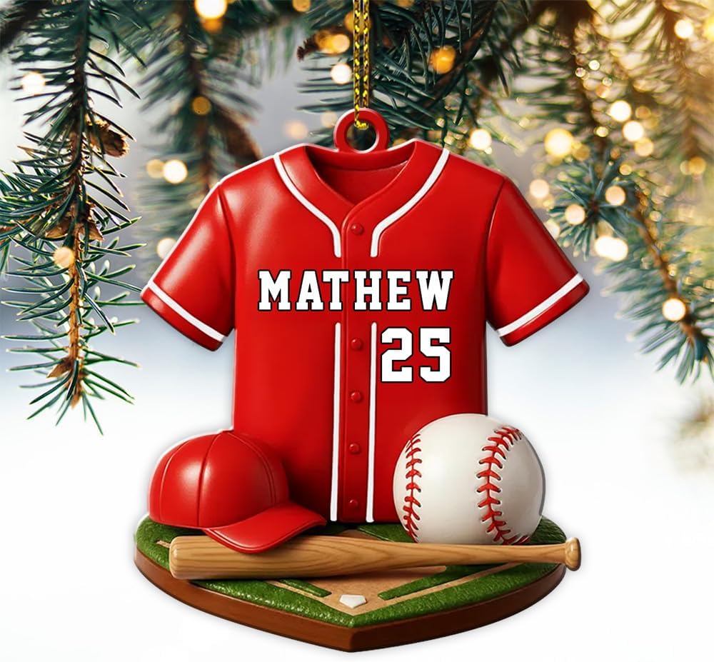 Personalized Baseball Christmas Ornament – Custom Name Acrylic Ornament, Sports Holiday Decoration, Baseball Player Gift TH14