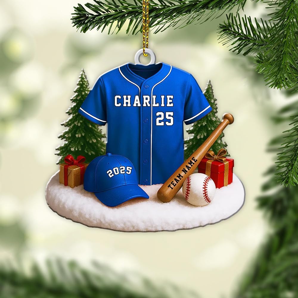 Personalized Baseball Christmas Ornament – Custom Name Acrylic Ornament, Sports Holiday Decoration, Baseball Player Gift TH17