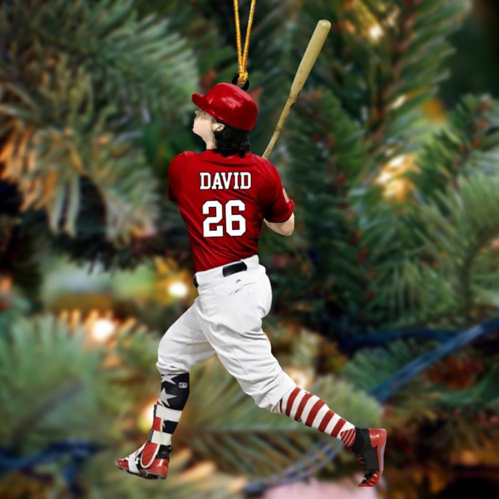 Personalized Baseball Christmas Ornament – Custom Name Acrylic Ornament, Sports Holiday Decoration, Baseball Player Gift TH36