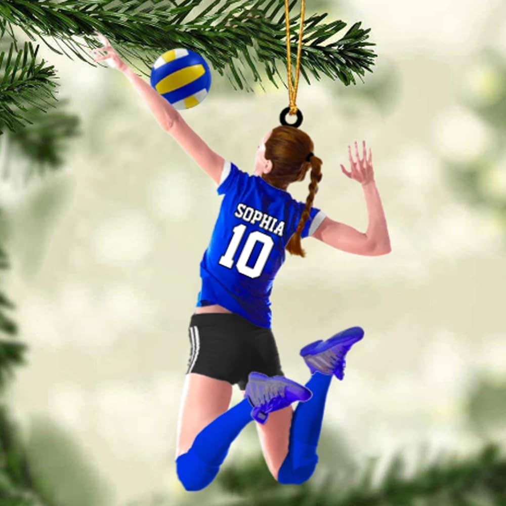 Personalized Volleyball Player Christmas Ornament – Custom Name & Number Volleyball Girl Ornament, Team Sports Holiday Decor, Volleyball Gift for Players TV16