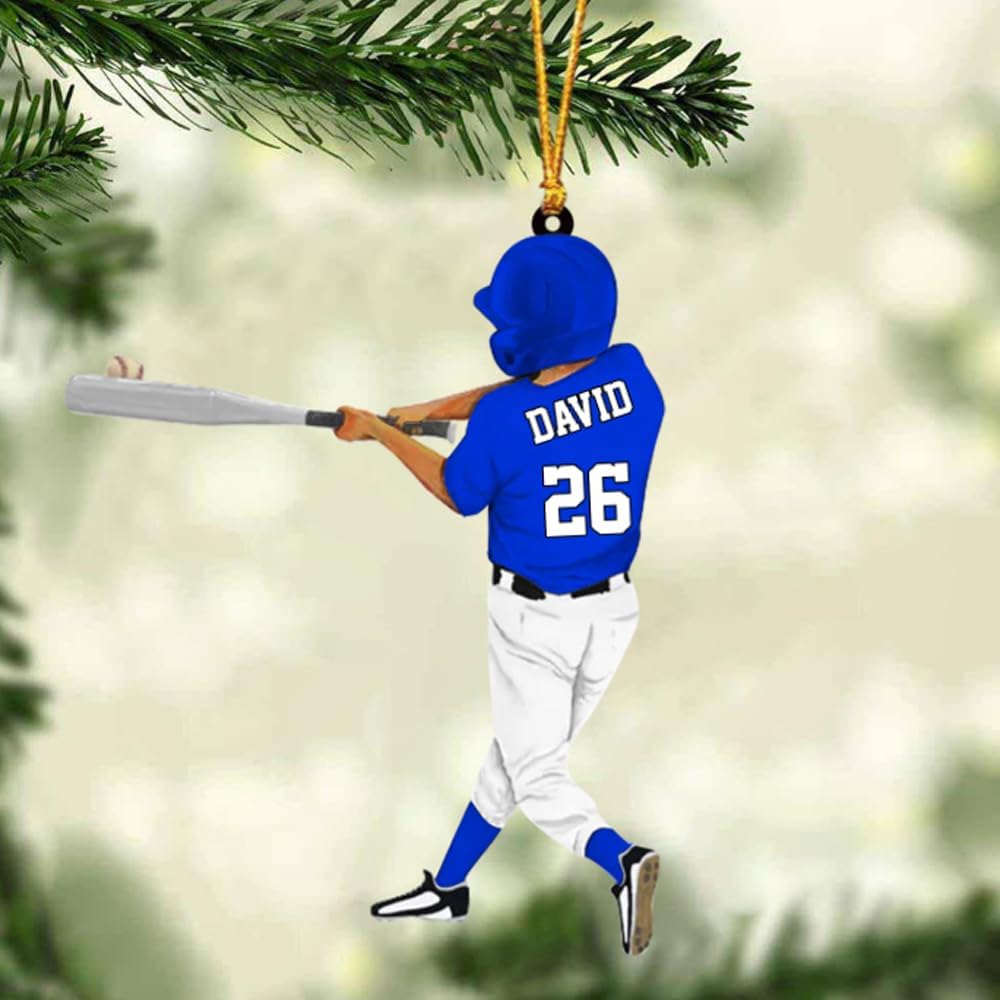 Personalized Baseball Christmas Ornament – Custom Name Acrylic Ornament, Sports Holiday Decoration, Baseball Player Gift TH31