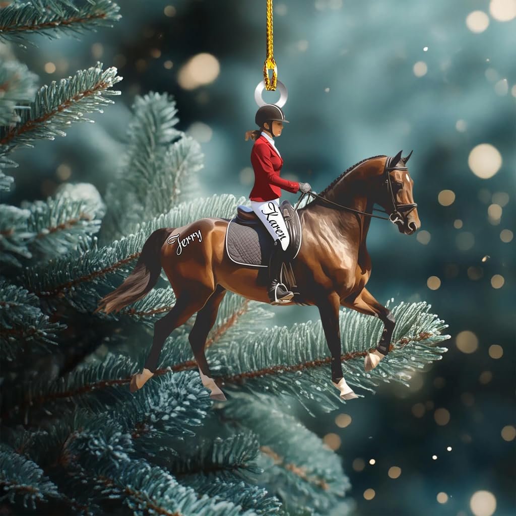 Personalized Equestrian Christmas Ornament | Custom Horse Rider Holiday Tree Decoration Gift for Cowboy & Cowgirl Riders THH5