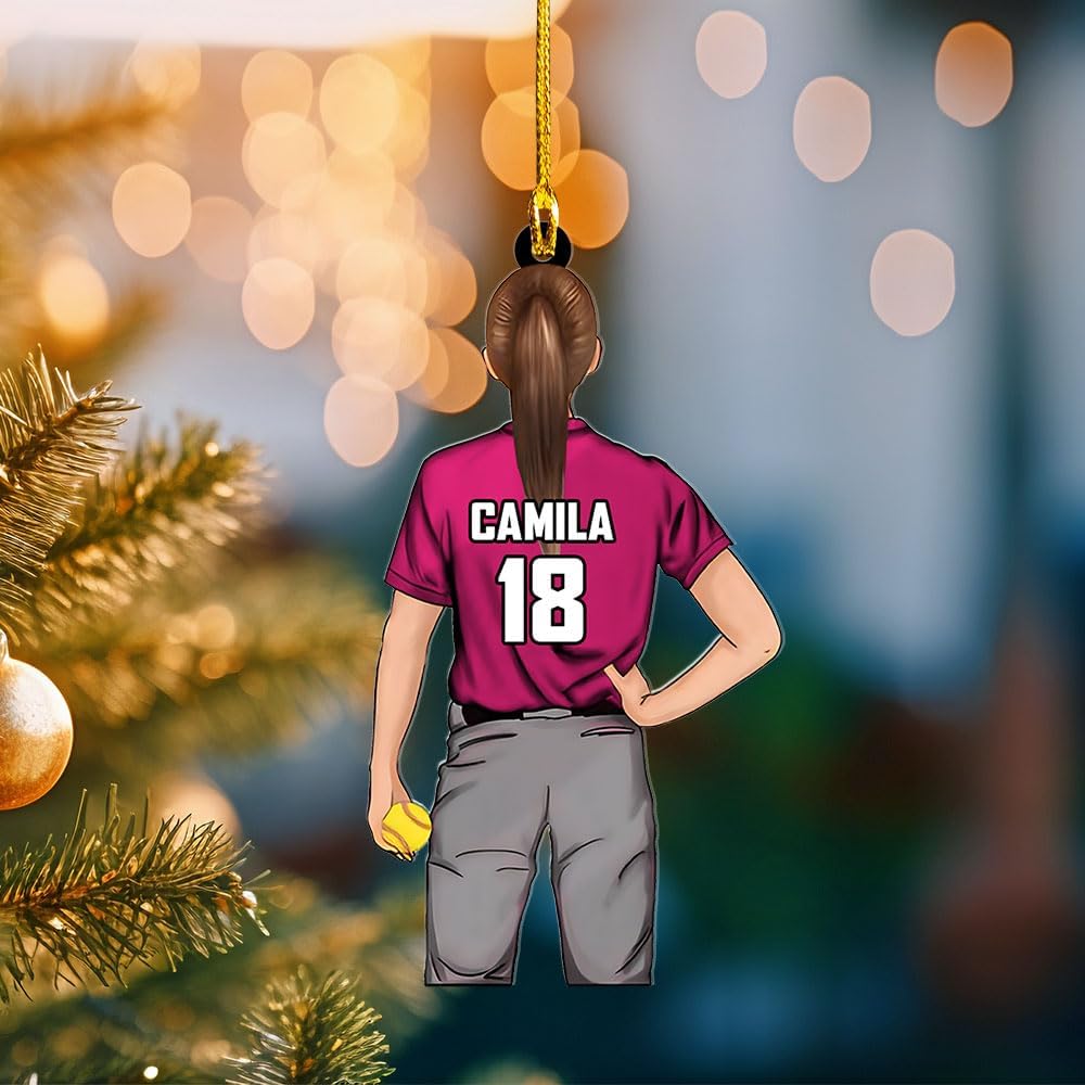 Personalized Softball Ornament – Custom Sports Christmas Tree C14