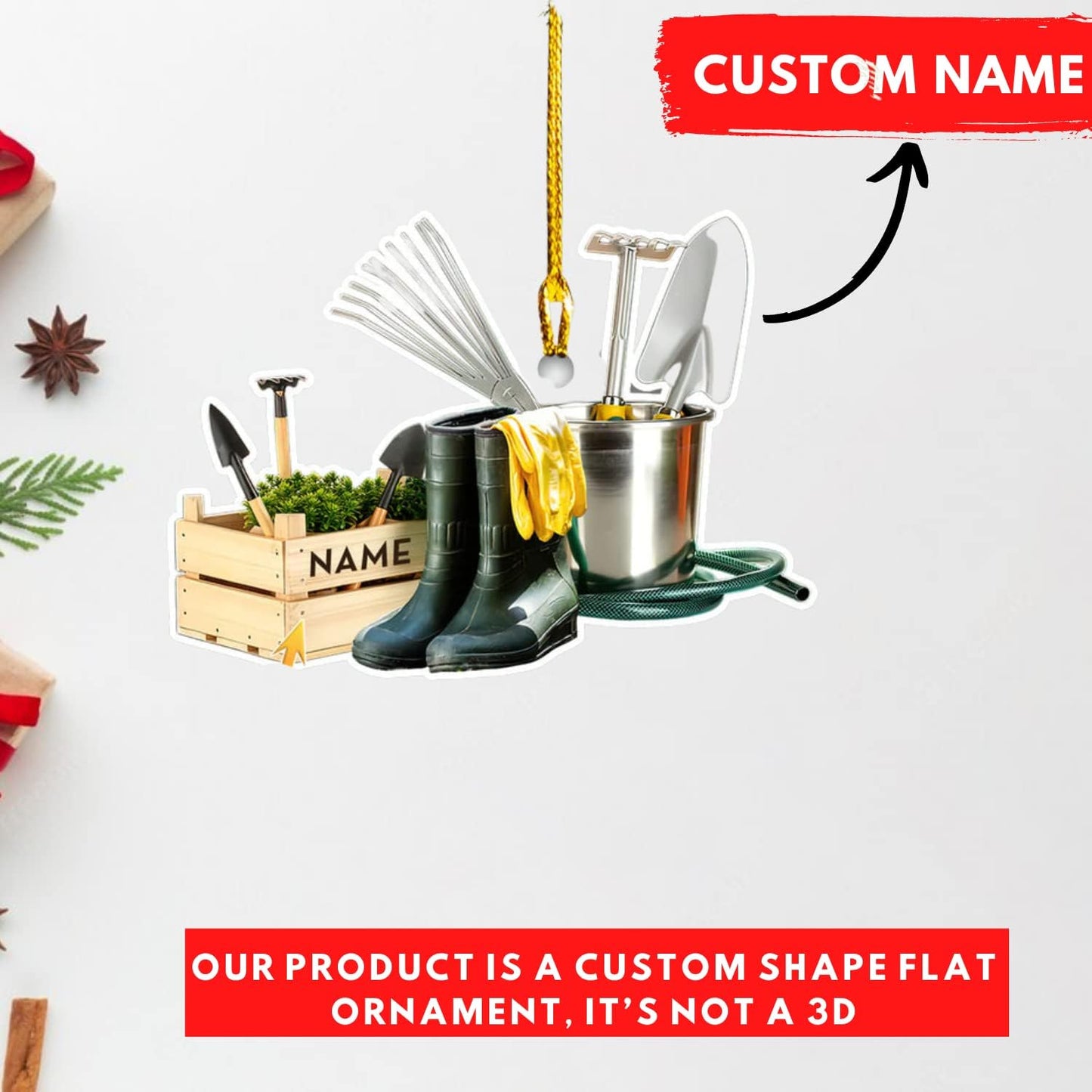 Custom Name Garden Equipment Ornament | Gardener Christmas Tree Decor Gift for Plant & Nature Lovers TG90