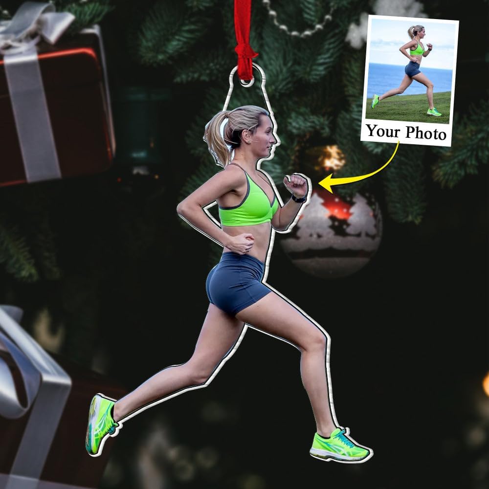Custom Photo Running Ornament – Personalized Marathon Acrylic Gift, Athlete Christmas Decoration TM25