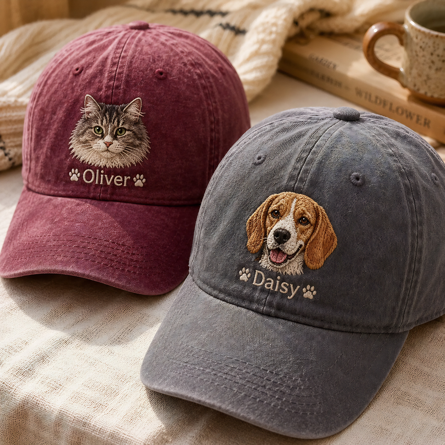 Custom Dog Name Embroidered Hat, Personalized Pet Portrait Vintage Cap THUC99